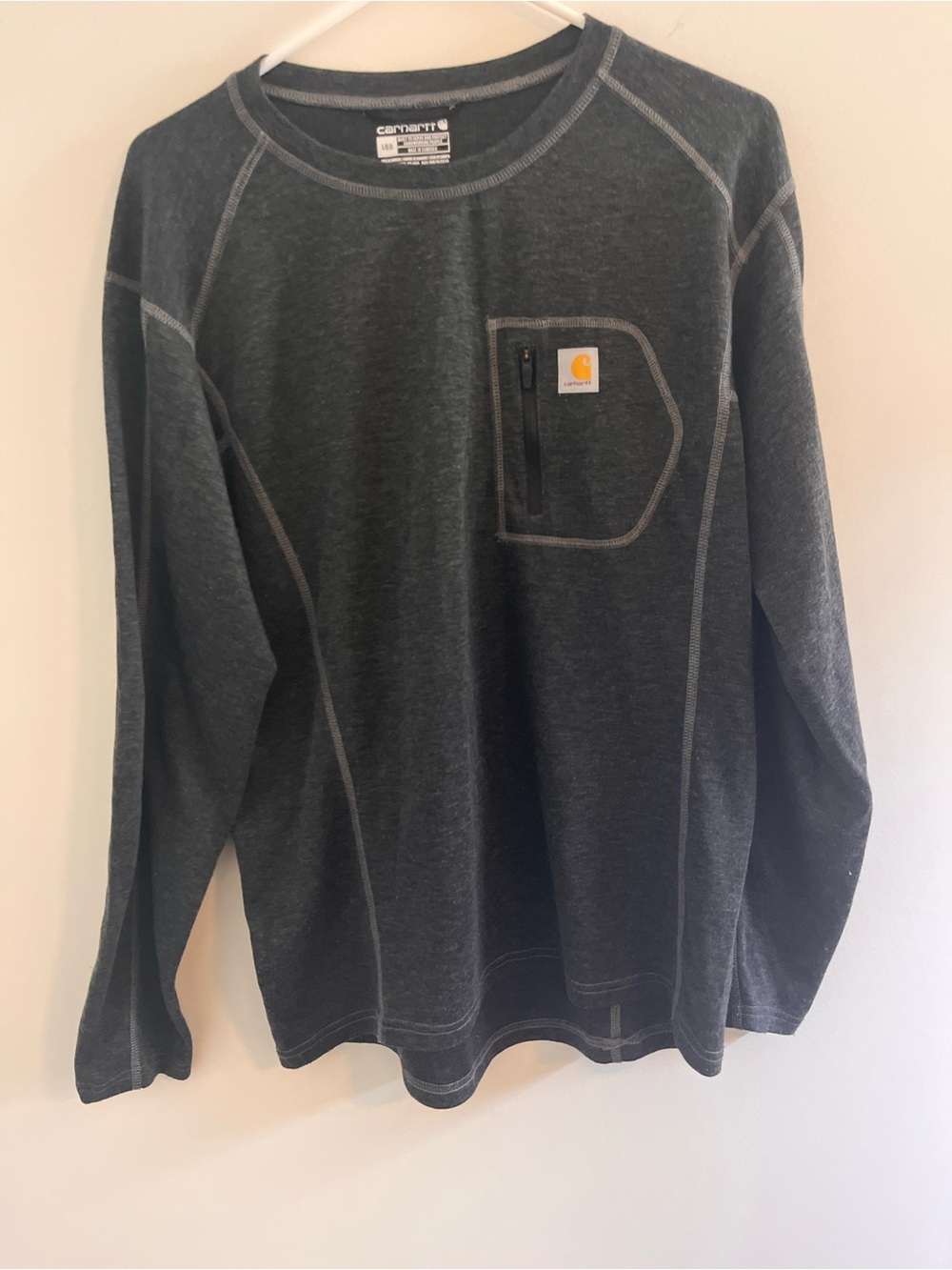 Carhartt Men’s Charcoal Raglan Long Sleeve Shirt with Zip Chest Pocket